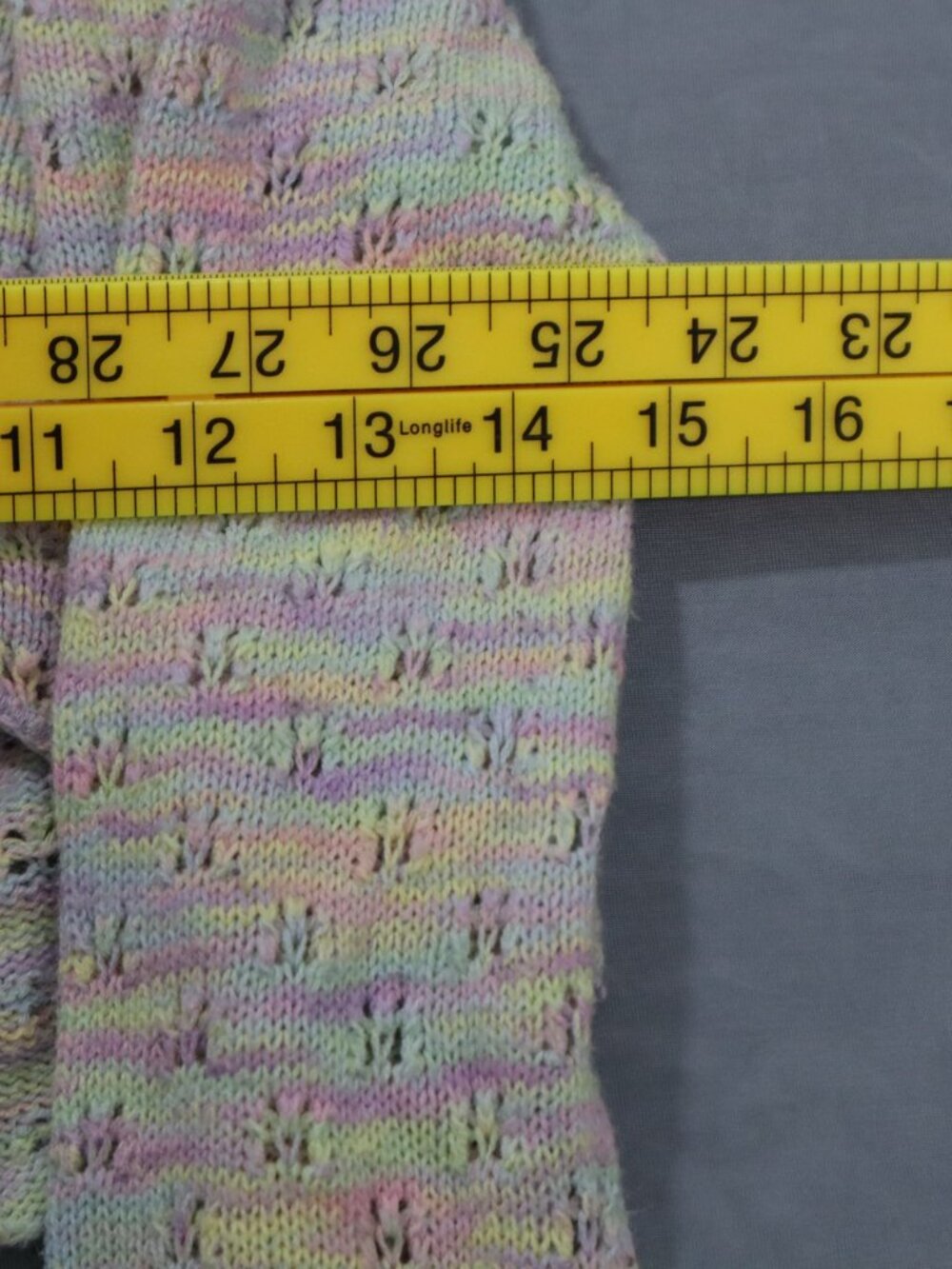 Thorn & Fable Tie Front Cropped Cardigan S/M Pastel Rainbow Bell Sleeve Knit - Picture 6 of 7